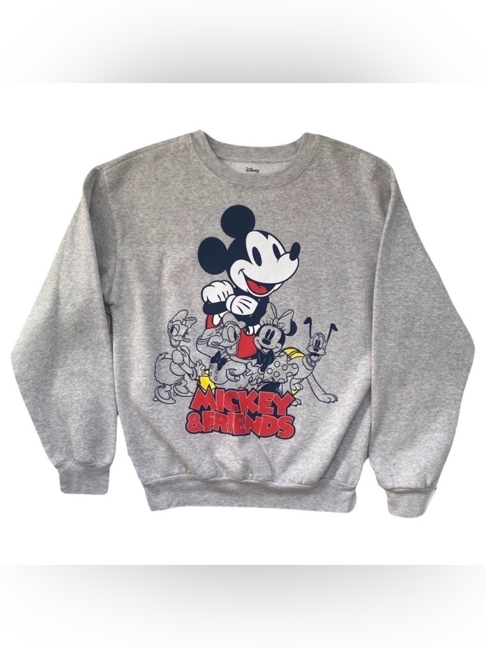 Disney Mickey & Friends Women’s Gray Fleece Crew Neck Sweatshirt Size Small